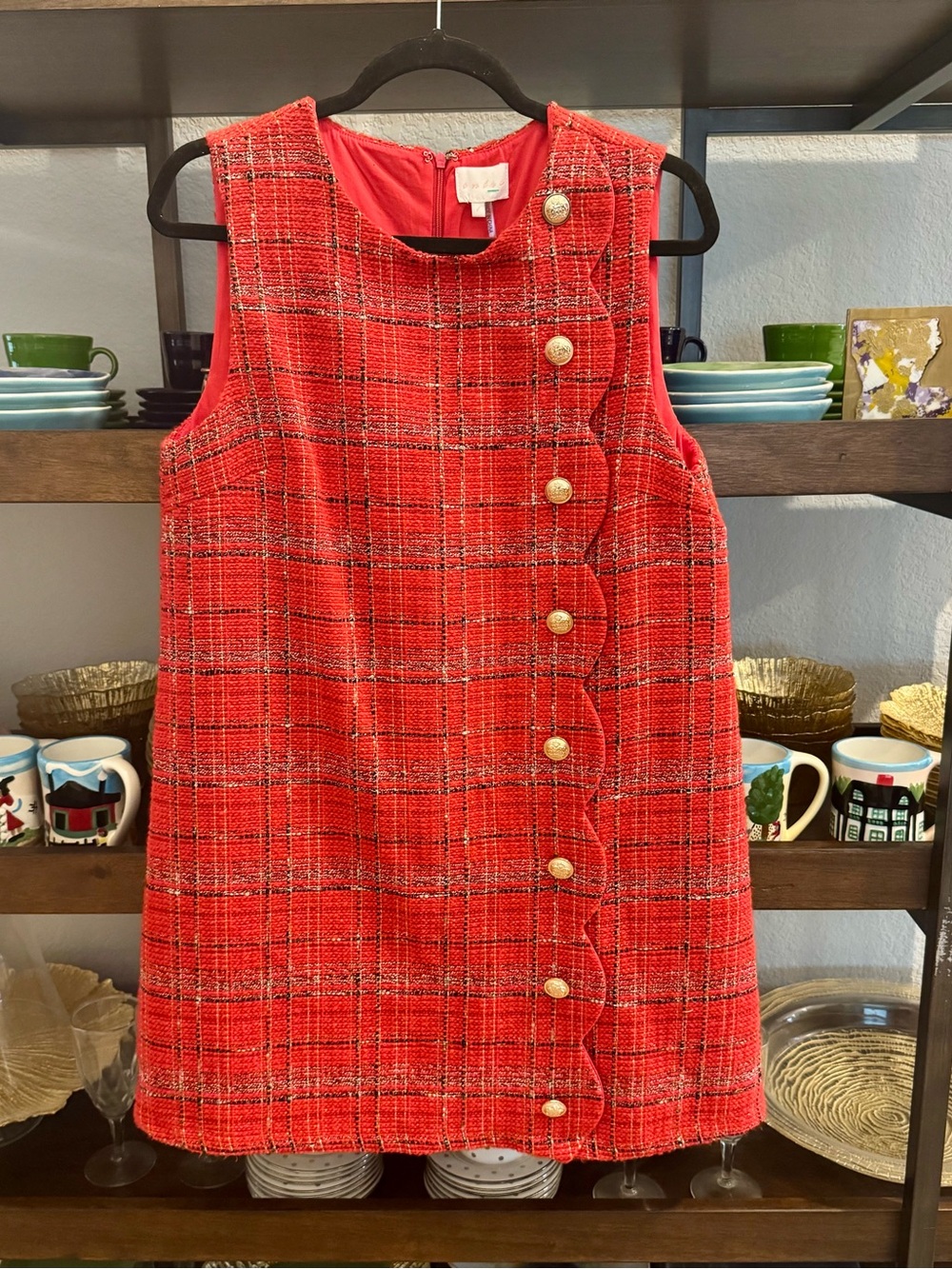 entro Red Tweed Sleeveless Button-Front Mini Dress